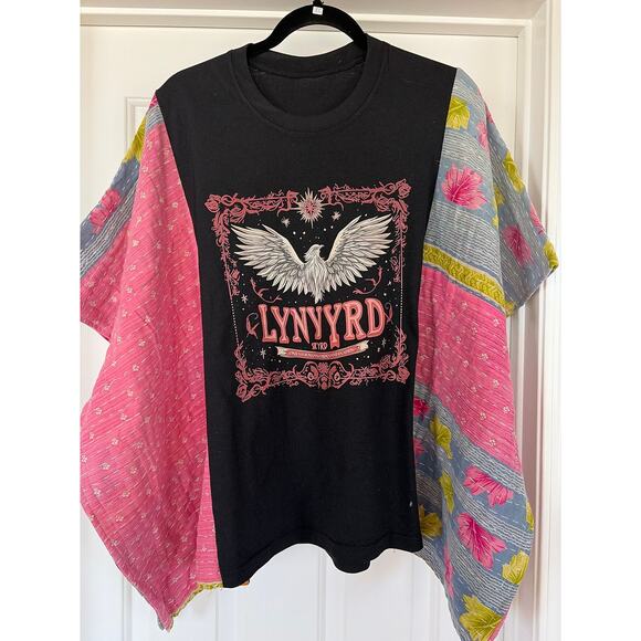 Upcycled Tops - Lynyrd Skynyrd Upcycled Kantha Tunic Top Shirt OS Handmade Boho